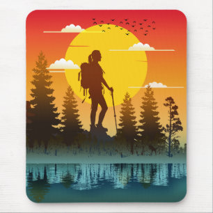 Tapis De Souris Femmes de la nature randonnée coucher de soleil