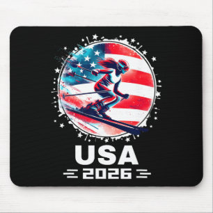 Tapis De Souris Femmes États-Unis Drapeau Américain Ski Skiing Éta