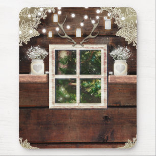 Tapis De Souris Fen de cabine rustique donnant sur un pin