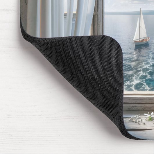 Tapis De Souris Fenêtre avec voilier Vue Océan (Coin)