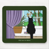 Tapis De Souris Fenêtre Chat noir regardant dehors (Devant)