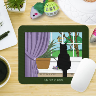 Tapis De Souris Fenêtre Chat noir regardant dehors