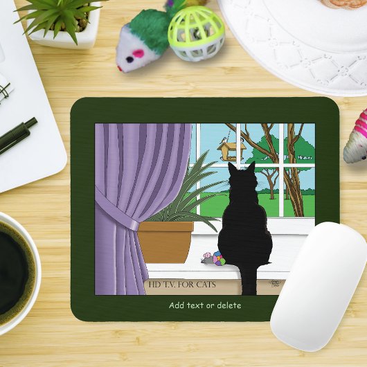 Tapis De Souris Fenêtre Chat noir regardant dehors