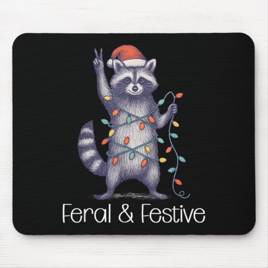 Tapis De Souris Feral And Festive Raccoon, Funny Christmas (Devant)