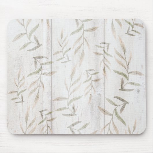 Tapis De Souris Ferme Botanique Blanc Bois Noir Rustique Feuilles (Devant)