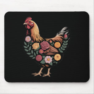 Tapis De Souris Ferme florale Poulets Nature Amoureux Cottagecore
