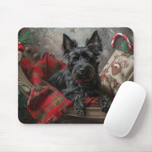 Tapis De Souris Festif de Noël écossais Terrier Dog (Avec souris)