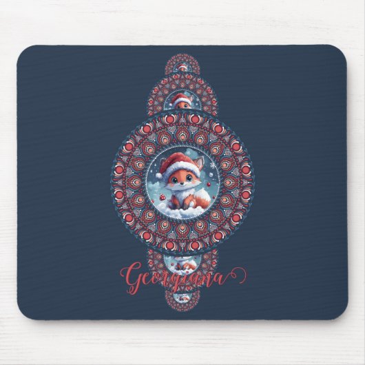 Tapis De Souris Festif personnalisé Kawaii Fox Ornamental Mandala (Devant)