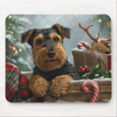 Tapis De Souris Festive de Noël de Chien Airedale (Devant)