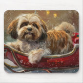 Tapis De Souris Festive de Noël de chien Lhasa Apso (Devant)