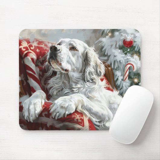 Tapis De Souris Festive de Noël de Chien Setter anglais (Avec souris)