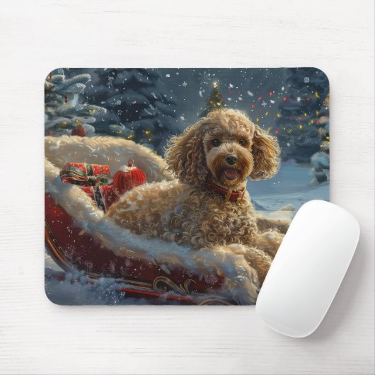 Tapis De Souris Festive de Noël du chien de caniche (Avec souris)