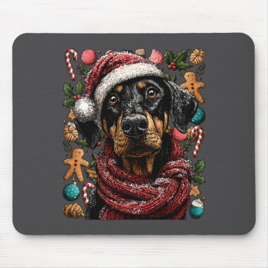 Tapis De Souris Festive Doberman With Santa Hat Snowy Winter Chris (Devant)