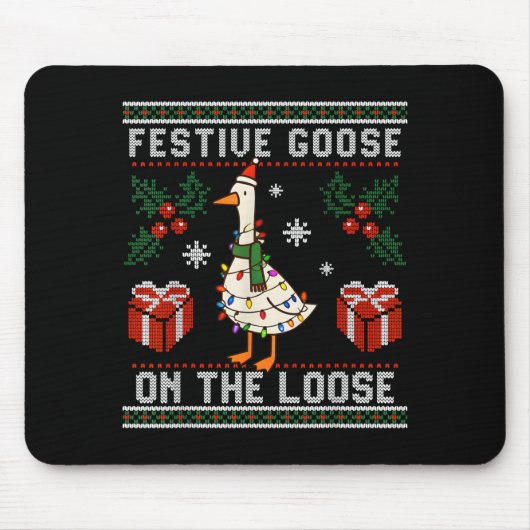 Tapis De Souris Festive Goose On The Loose Funny Ugly Sweater Chri (Devant)