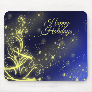 Tapis De Souris Fête de Noël Arbre d'or Étoiles Marine Fêtes Bleue