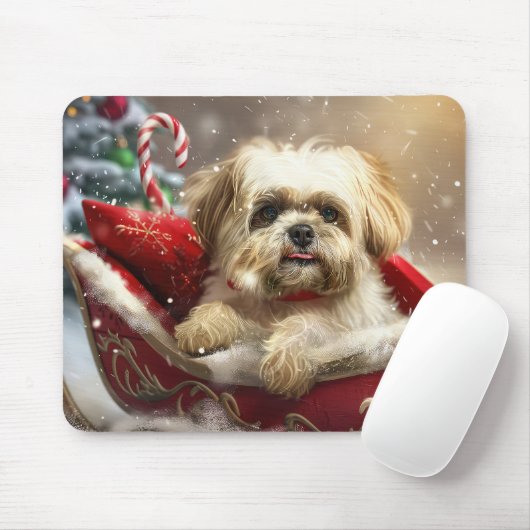 Tapis De Souris Fête de Noël de Chien Malti Tzu (Avec souris)