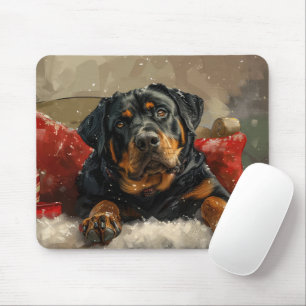Tapis De Souris Fête de Noël de chien Rottweiler