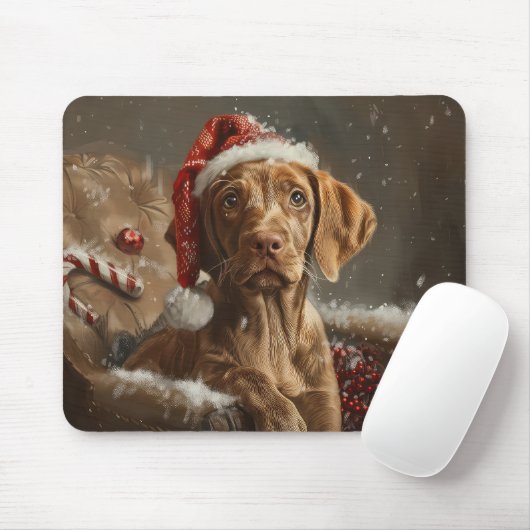 Tapis De Souris Fête de Noël de Chien Vizsla (Avec souris)