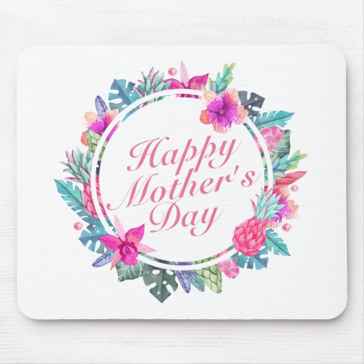 Tapis De Souris Fête des mères joyeuses et tropicales Frame Floral (Devant)