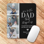 Tapis De Souris Fête des pères Étape papa Photo<br><div class="desc">Stylish black stepdad mousepad avec 4 photos des enfants,  le message "vous êtes le père qui a grandi",  un message personnalisé que vous pouvez garder ou changer à votre propre,  un coeur mignon,  et vos noms d'enfants.</div>