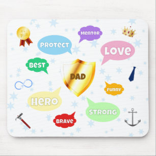 Tapis De Souris Fête des pères Meilleur Papa Mot Nuages King Crown