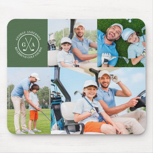 Tapis De Souris Fête des pères Monogramme Multi Photo Golf Custom (Devant)