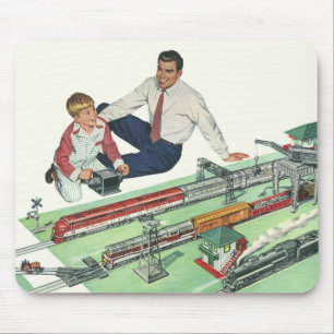 Tapis De Souris Fête des Pères vintage, papa et fils avec des trai