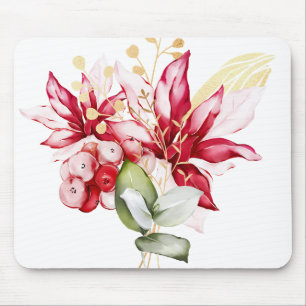 Tapis De Souris Fête d'hiver poinsettia aquarelle fleurs