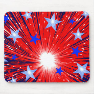 Tapis De Souris Feu d'artifice Rouge Blanc bleu mousepac