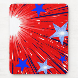 Tapis De Souris Feu d'artifice Rouge Blanc Bleu Portrait de la bou