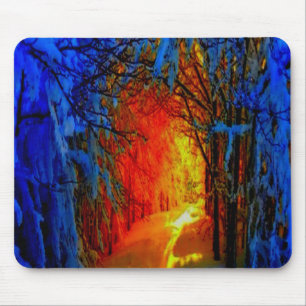Tapis De Souris Feu et glace Beau Artiste Bleu, Orange, Rouge