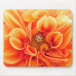 Tapis De Souris Feu Orange Dahlia avec Lady Bug Flower