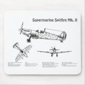 Tapis De Souris Feu Spitfire Supermarine - Plan d'avion BD (Devant)