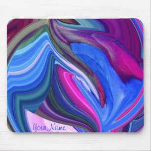 Tapis de souris feuille bleu et rose d'art abstrai