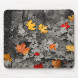 Tapis De Souris Feuille coloré dans un monde noir et blanc