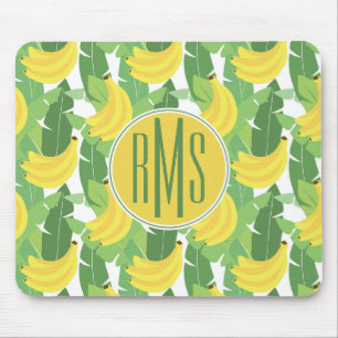Tapis De Souris Feuille de banane et monogramme du motif de