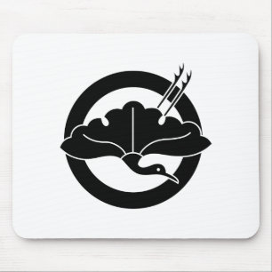 Tapis De Souris Feuille de ginkgo en forme de grue sur un cercle