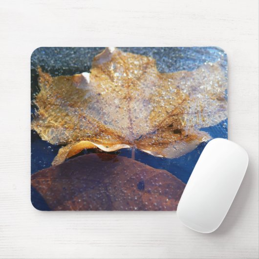 Tapis De Souris Feuille d'érable jaune congelée Automne Nature (Avec souris)