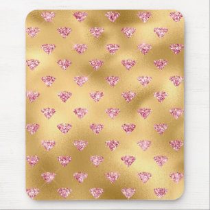 Tapis De Souris Feuille d'or et diamants pailletés Glam rose clair