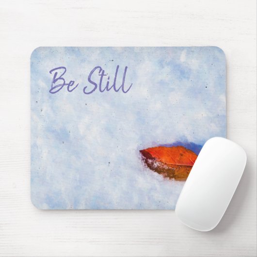 Tapis De Souris Feuille rouge dans l'art photographique hivernal (Avec souris)