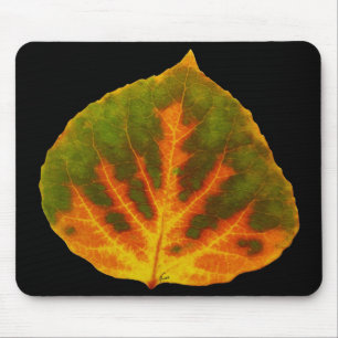 Tapis De Souris Feuille vert orange et jaune d'Aspen #1