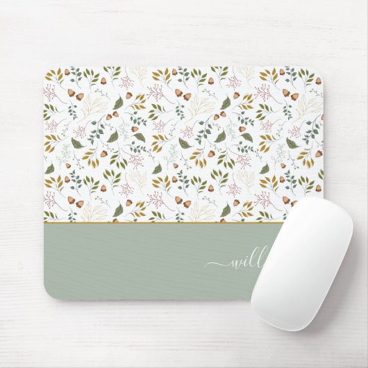 Tapis De Souris Feuilles Automne Monogramme Nom Moderne (Avec souris)