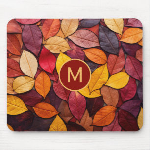Tapis De Souris Feuilles d'automne colorées Monogrammes personnali