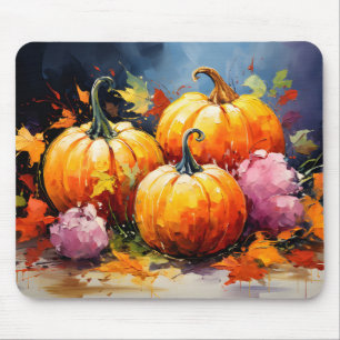 Tapis De Souris Feuilles d'automne rustiques Citrouilles colorées