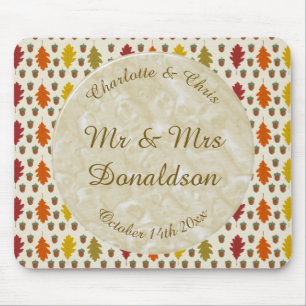 Tapis De Souris Feuilles de chêne et Acorns Automne Mariage d'auto
