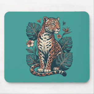 Tapis De Souris Feuilles de Léopard et Monstera Tropical Vintage