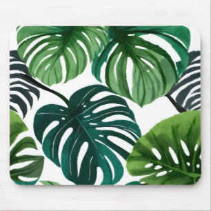 Tapis De Souris Feuilles de Monstera Aquarelle Botanique Moderne