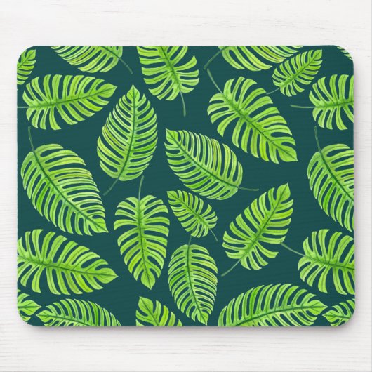 Tapis De Souris Feuilles de Monstera, motif d'aquarelle tropicale (Devant)