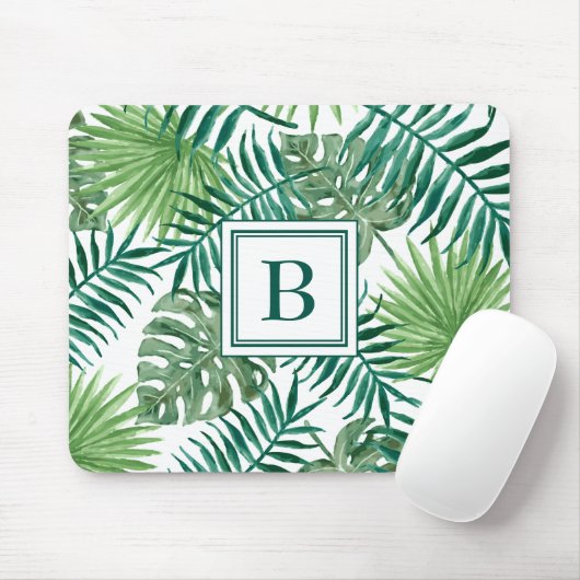 Tapis De Souris Feuilles de palmier à monogramme moderne (Avec souris)