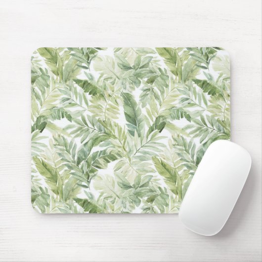 Tapis De Souris Feuilles de palmier vert tropical (Avec souris)